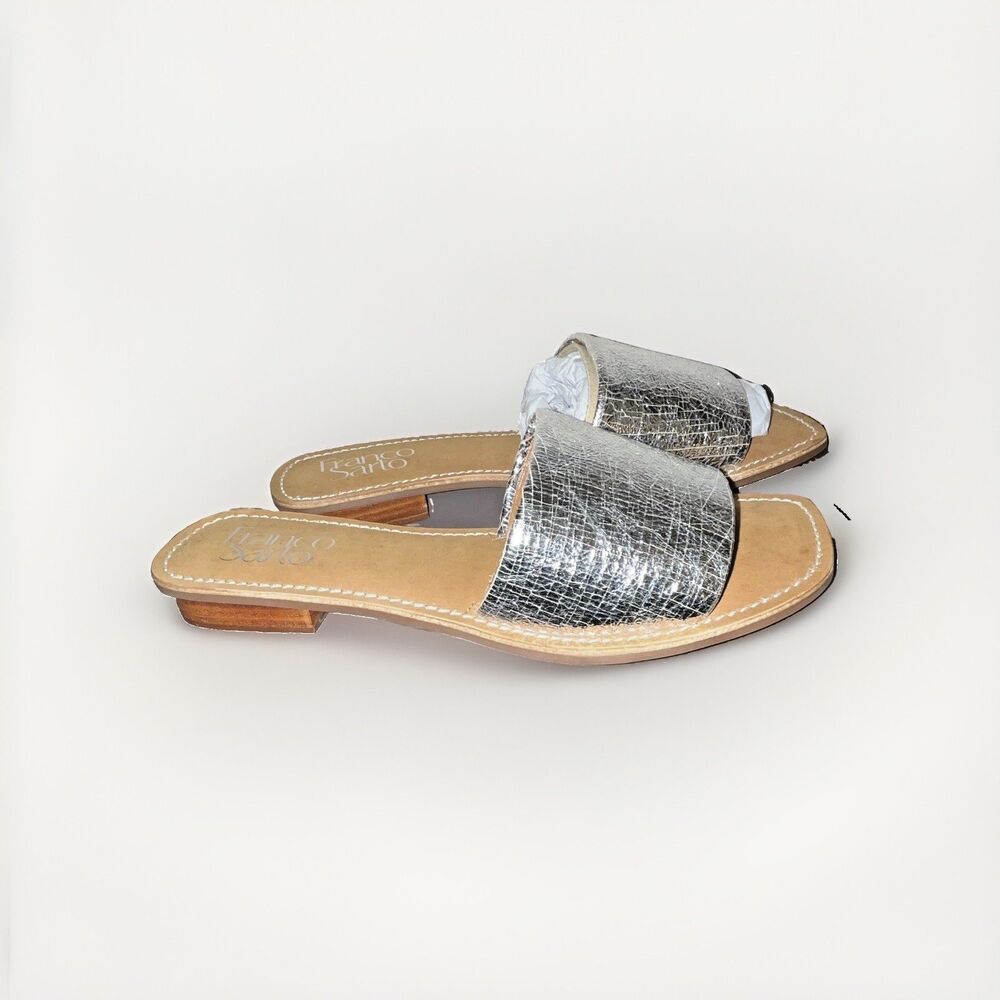Franco Sarto Women’s Silver Leather Slide Sandals Slip-On US 11 M 197541020